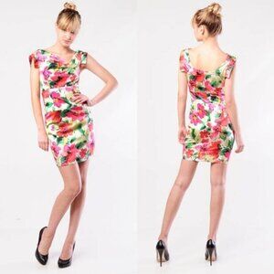 Black Halo Multi Jackie‎ Stretch Sateen Floral Mini Dress Women Size 2